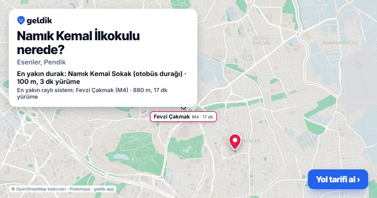 Where is Namık Kemal İlkokulu: map with its location and the nearest stops, with walking times