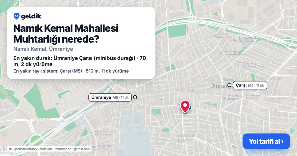 Where is Namık Kemal Mahallesi Muhtarlığı: map with its location and the nearest stops, with walking times