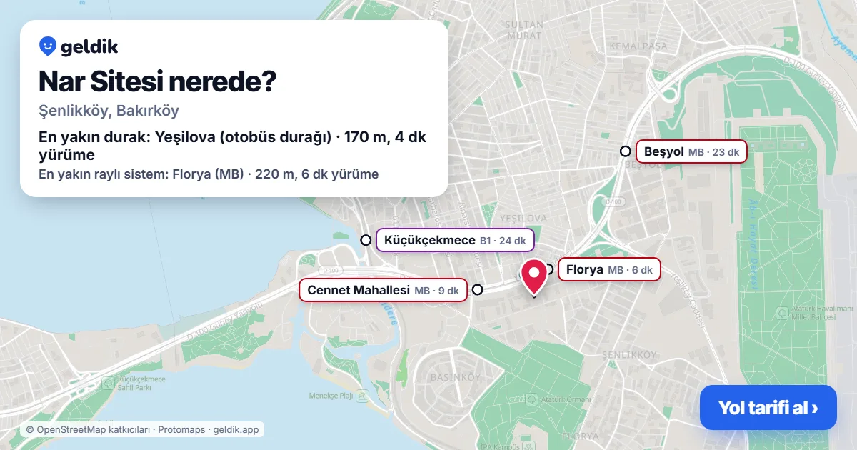 Where is Nar Sitesi: map with its location and the nearest stops, with walking times