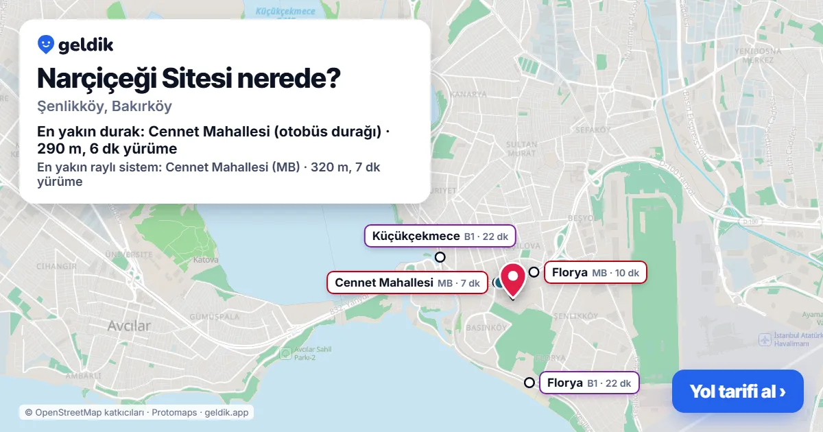 Narçiçeği Sitesi nerede: haritada konumu ve en yakın duraklar, yürüme süreleriyle