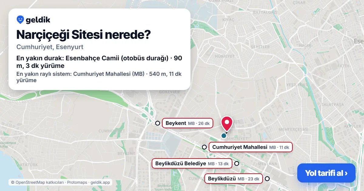 Narçiçeği Sitesi nerede: haritada konumu ve en yakın duraklar, yürüme süreleriyle