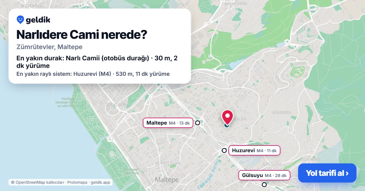 Where is Narlıdere Cami: map with its location and the nearest stops, with walking times