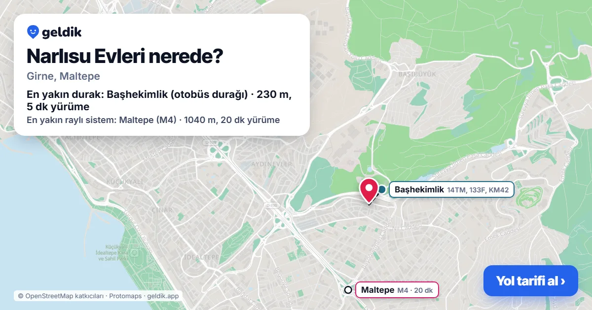 Where is Narlısu Evleri: map with its location and the nearest stops, with walking times