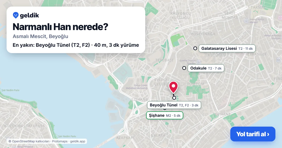 Where is Narmanlı Han: map with its location and the nearest stops, with walking times