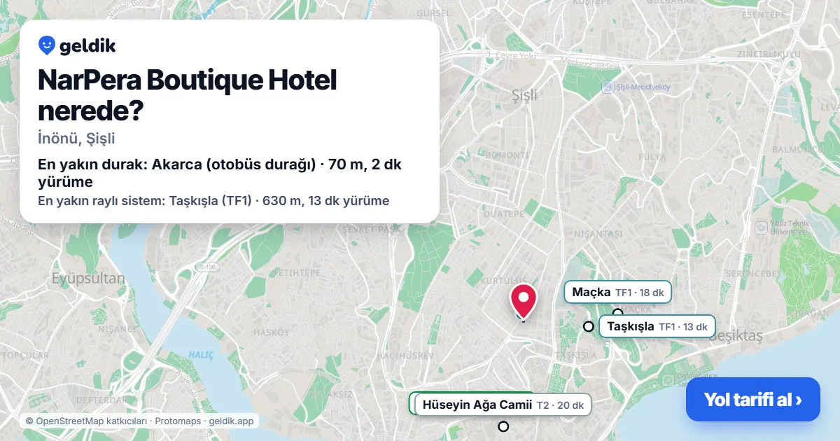 NarPera Boutique Hotel nerede: haritada konumu ve en yakın duraklar, yürüme süreleriyle