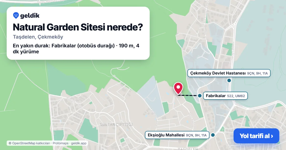 Where is Natural Garden Sitesi: map with its location and the nearest stops, with walking times