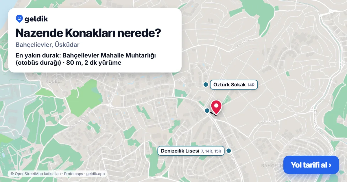 Nazende Konakları nerede: haritada konumu ve en yakın duraklar, yürüme süreleriyle