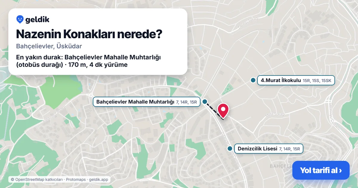 Nazenin Konakları nerede: haritada konumu ve en yakın duraklar, yürüme süreleriyle
