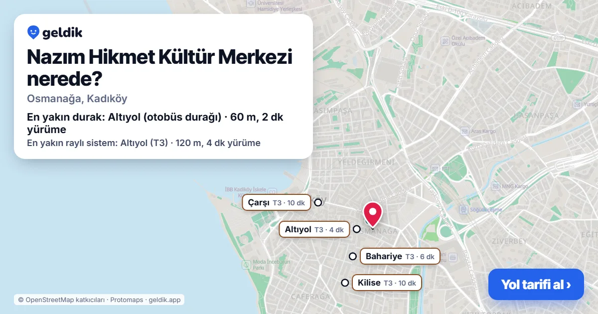 Nazım Hikmet Kültür Merkezi nerede: haritada konumu ve en yakın duraklar, yürüme süreleriyle