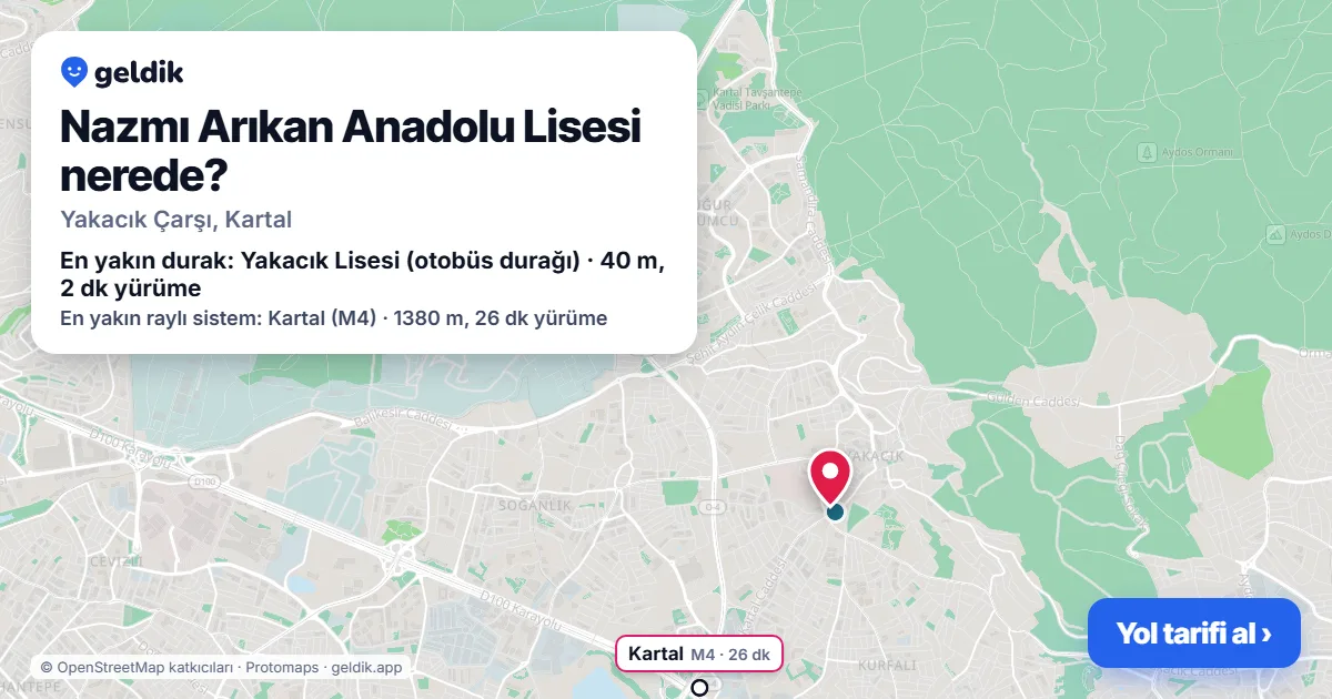 Nazmı Arıkan Anadolu Lisesi nerede: haritada konumu ve en yakın duraklar, yürüme süreleriyle