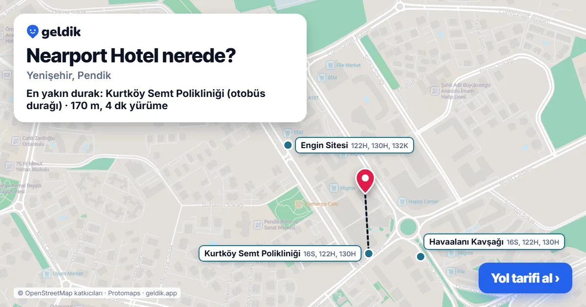 Where is Nearport Hotel: map with its location and the nearest stops, with walking times