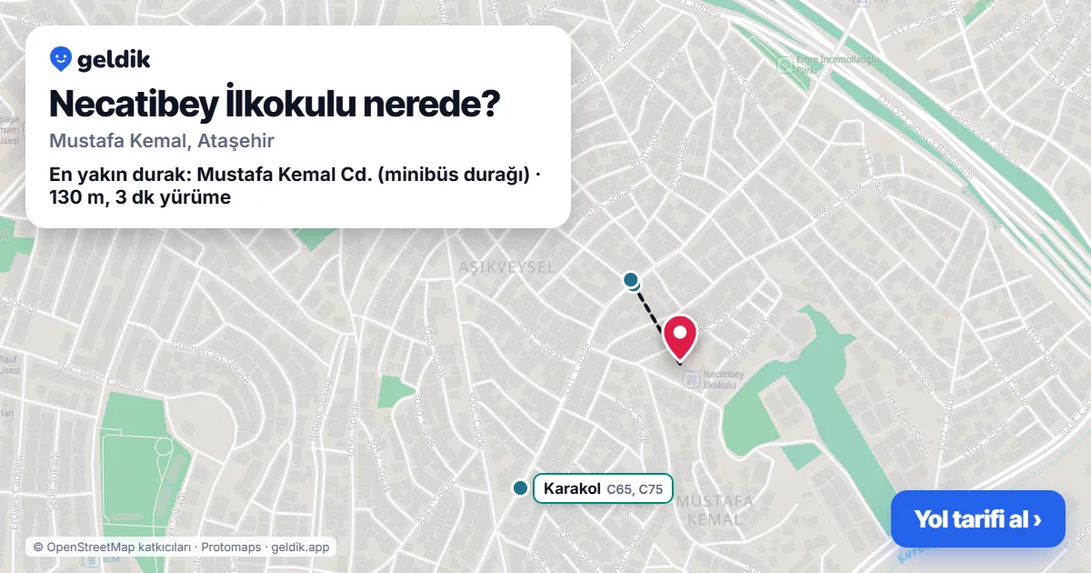 Necatibey İlkokulu nerede: haritada konumu ve en yakın duraklar, yürüme süreleriyle