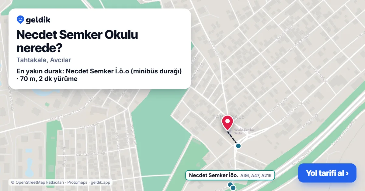 Where is Necdet Semker Okulu: map with its location and the nearest stops, with walking times
