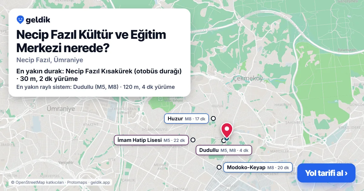 Where is Necip Fazıl Kültür ve Eğitim Merkezi: map with its location and the nearest stops, with walking times