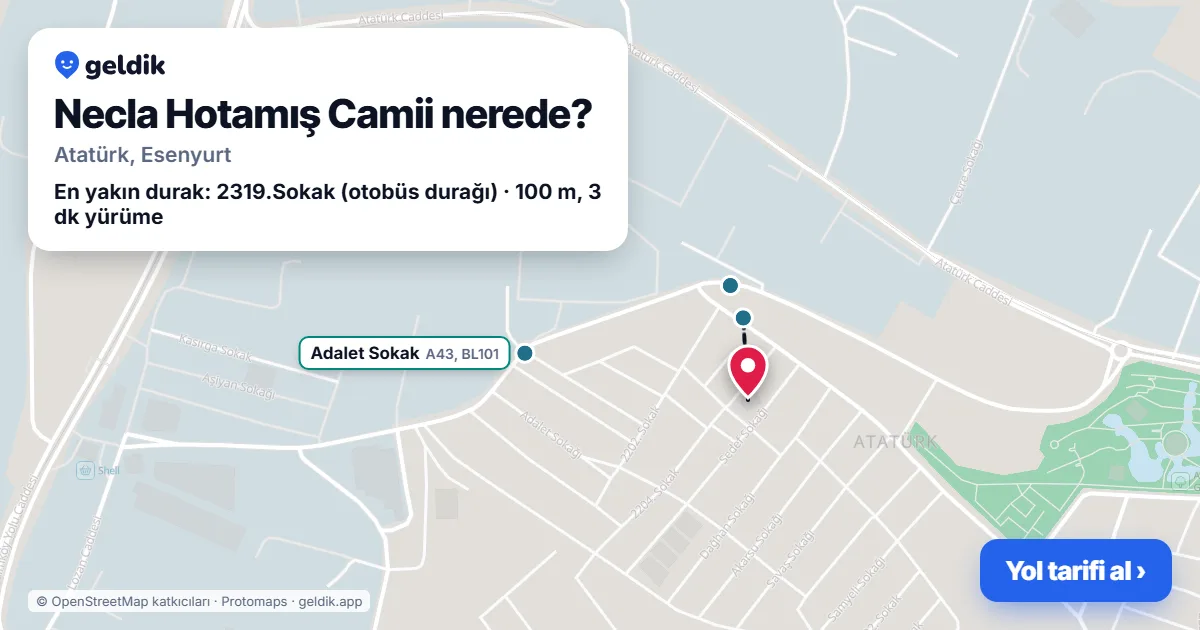 Necla Hotamış Camii nerede: haritada konumu ve en yakın duraklar, yürüme süreleriyle