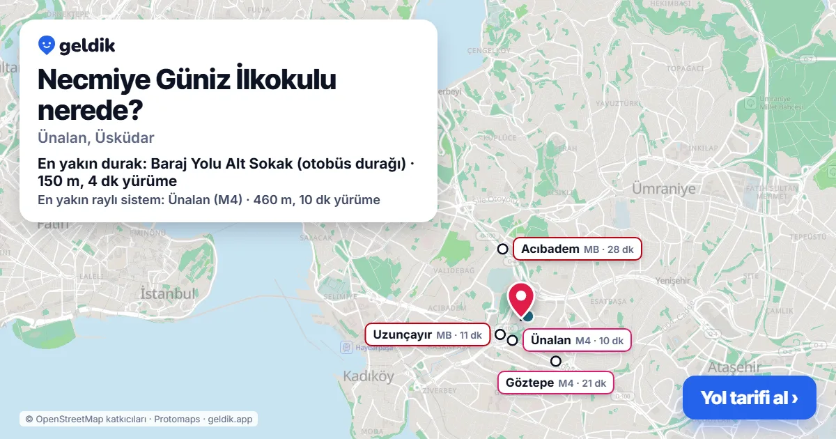 Necmiye Güniz İlkokulu nerede: haritada konumu ve en yakın duraklar, yürüme süreleriyle