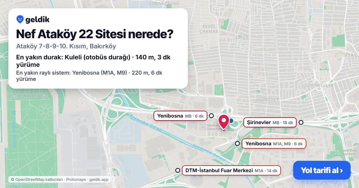 Where is Nef Ataköy 22 Sitesi: map with its location and the nearest stops, with walking times