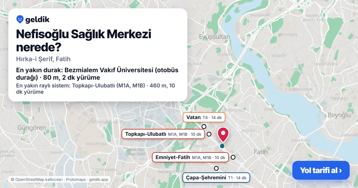 Nefisoğlu Sağlık Merkezi nerede: haritada konumu ve en yakın duraklar, yürüme süreleriyle