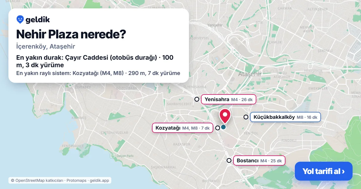 Nehir Plaza nerede: haritada konumu ve en yakın duraklar, yürüme süreleriyle