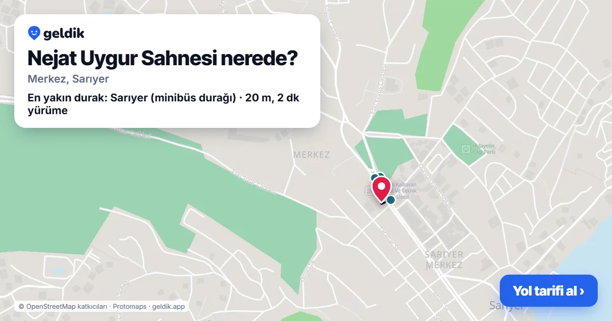 Where is Nejat Uygur Sahnesi: map with its location and the nearest stops, with walking times
