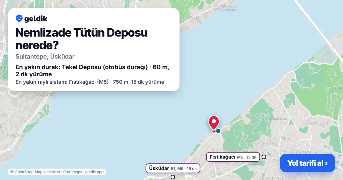 Nemlizade Tütün Deposu nerede: haritada konumu ve en yakın duraklar, yürüme süreleriyle