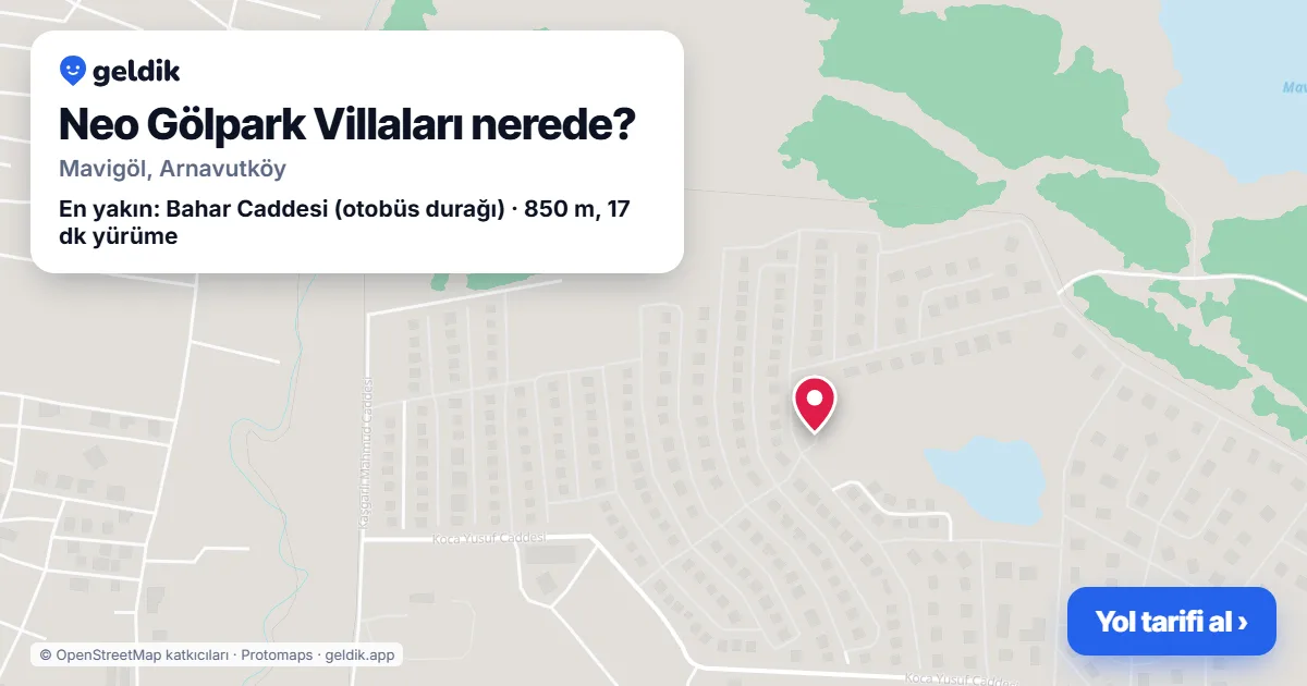 Neo Gölpark Villaları nerede: haritada konumu ve en yakın duraklar, yürüme süreleriyle