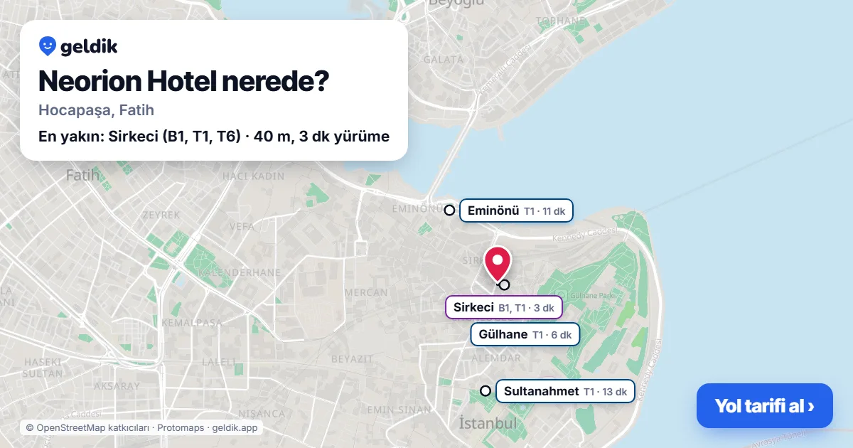 Neorion Hotel nerede: haritada konumu ve en yakın duraklar, yürüme süreleriyle