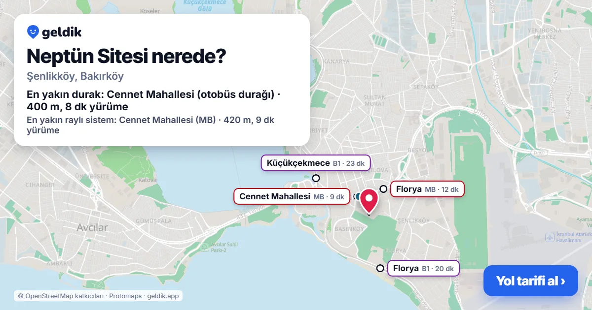 Where is Neptün Sitesi: map with its location and the nearest stops, with walking times