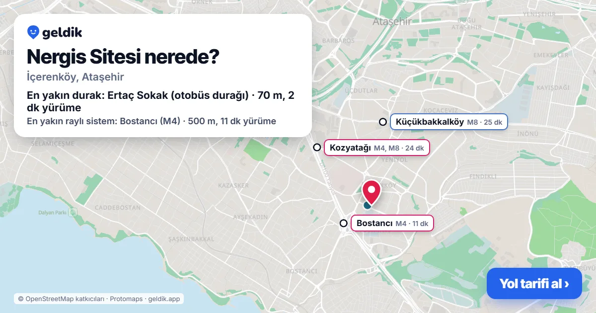 Nergis Sitesi nerede: haritada konumu ve en yakın duraklar, yürüme süreleriyle