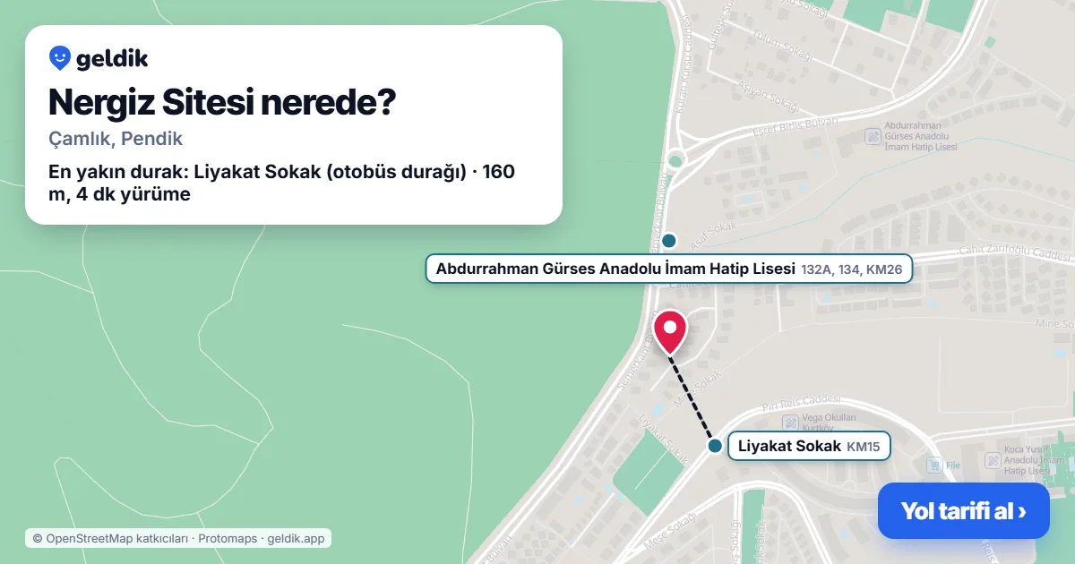 Nergiz Sitesi nerede: haritada konumu ve en yakın duraklar, yürüme süreleriyle