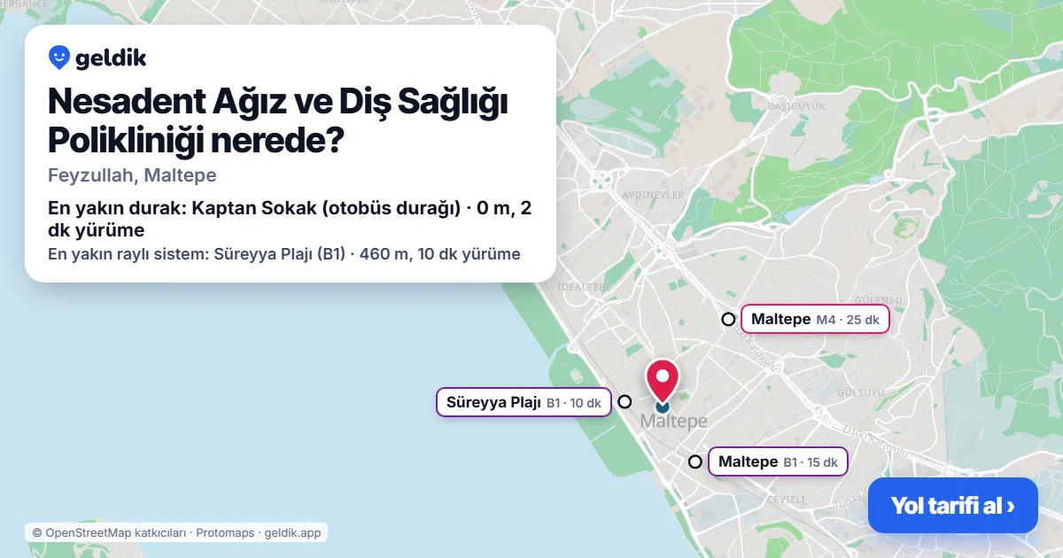 Nesadent Ağız ve Diş Sağlığı Polikliniği nerede: haritada konumu ve en yakın duraklar, yürüme süreleriyle