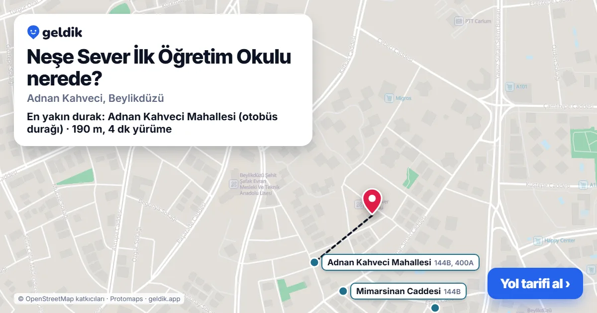 Where is Neşe Sever İlk Öğretim Okulu: map with its location and the nearest stops, with walking times