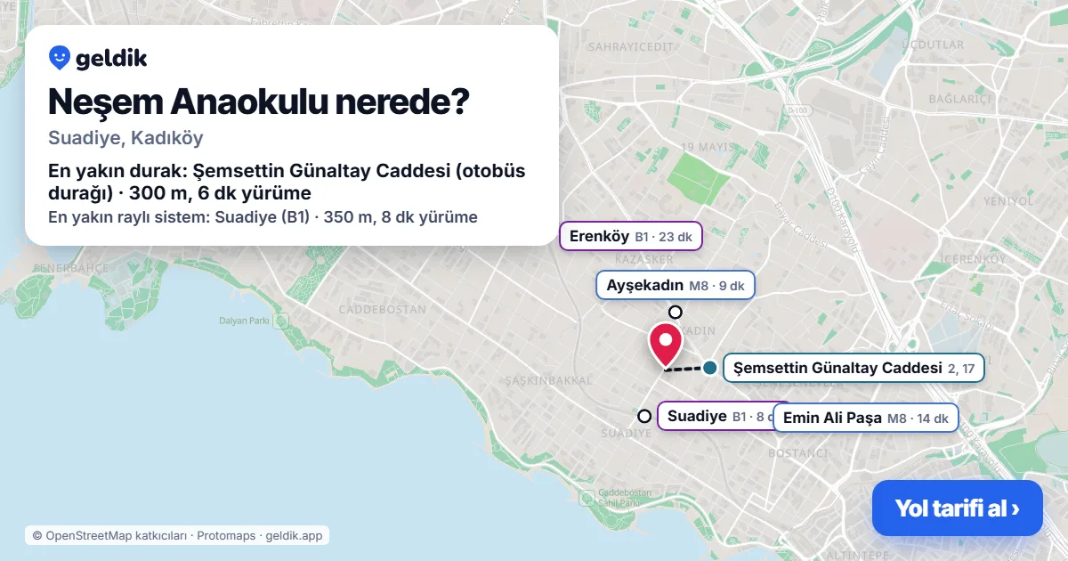 Neşem Anaokulu nerede: haritada konumu ve en yakın duraklar, yürüme süreleriyle