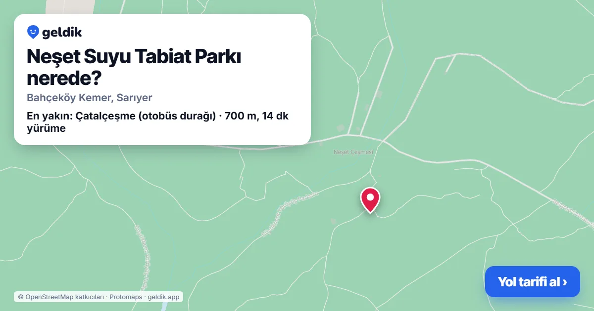 Neşet Suyu Tabiat Parkı nerede: haritada konumu ve en yakın duraklar, yürüme süreleriyle