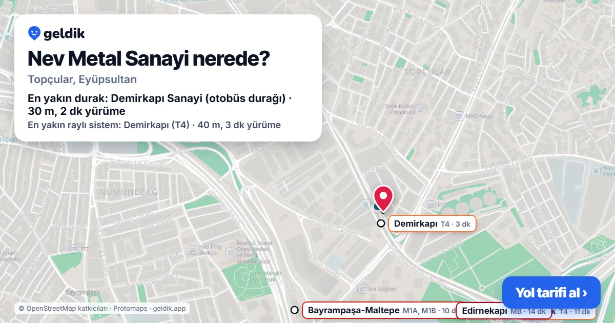 Where is Nev Metal Sanayi: map with its location and the nearest stops, with walking times