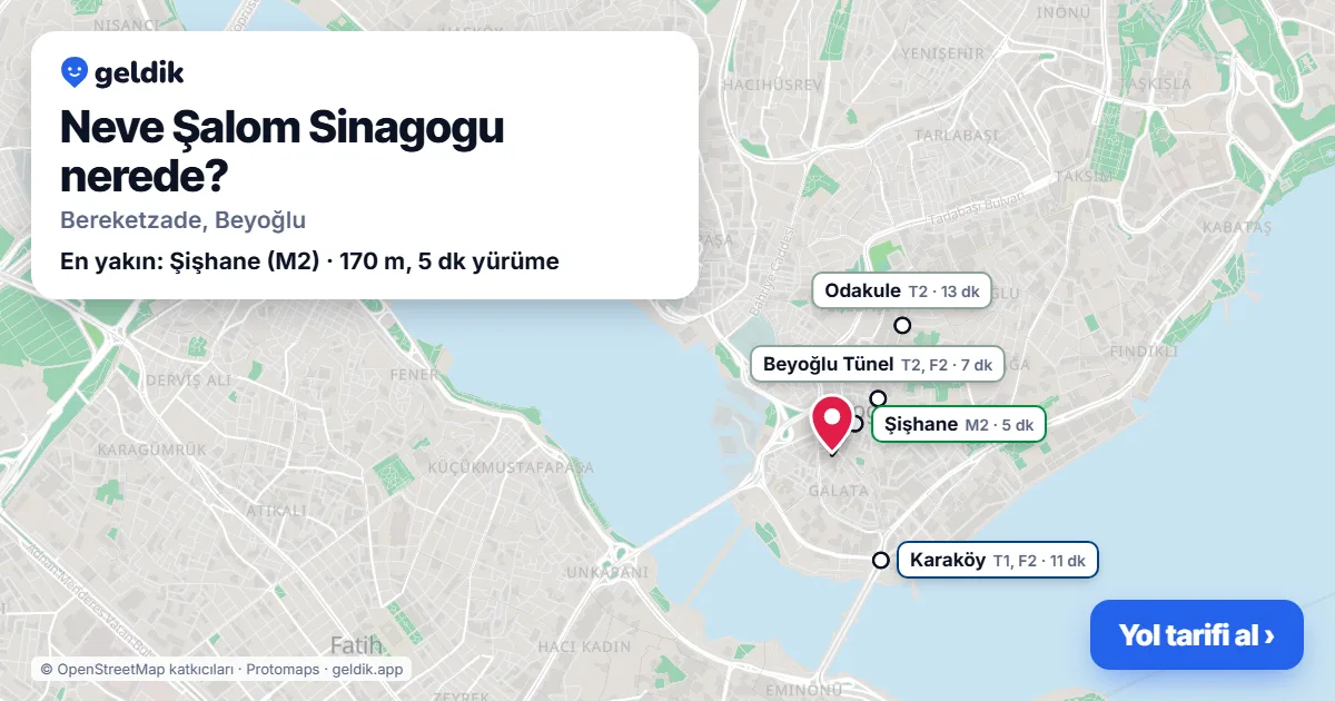Neve Şalom Sinagogu nerede: haritada konumu ve en yakın duraklar, yürüme süreleriyle