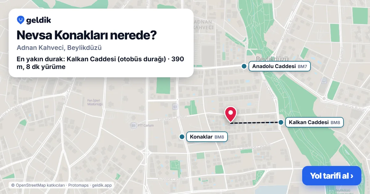 Nevsa Konakları nerede: haritada konumu ve en yakın duraklar, yürüme süreleriyle