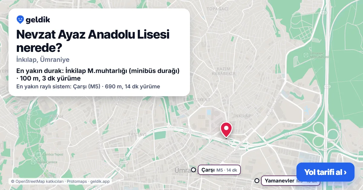Where is Nevzat Ayaz Anadolu Lisesi: map with its location and the nearest stops, with walking times