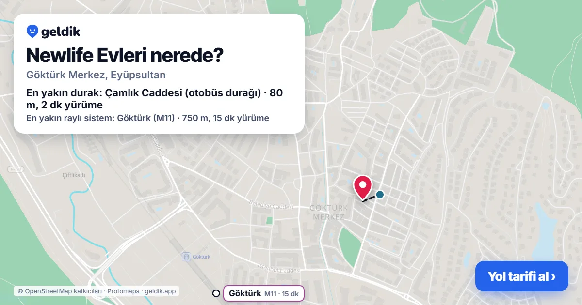 Newlife Evleri nerede: haritada konumu ve en yakın duraklar, yürüme süreleriyle