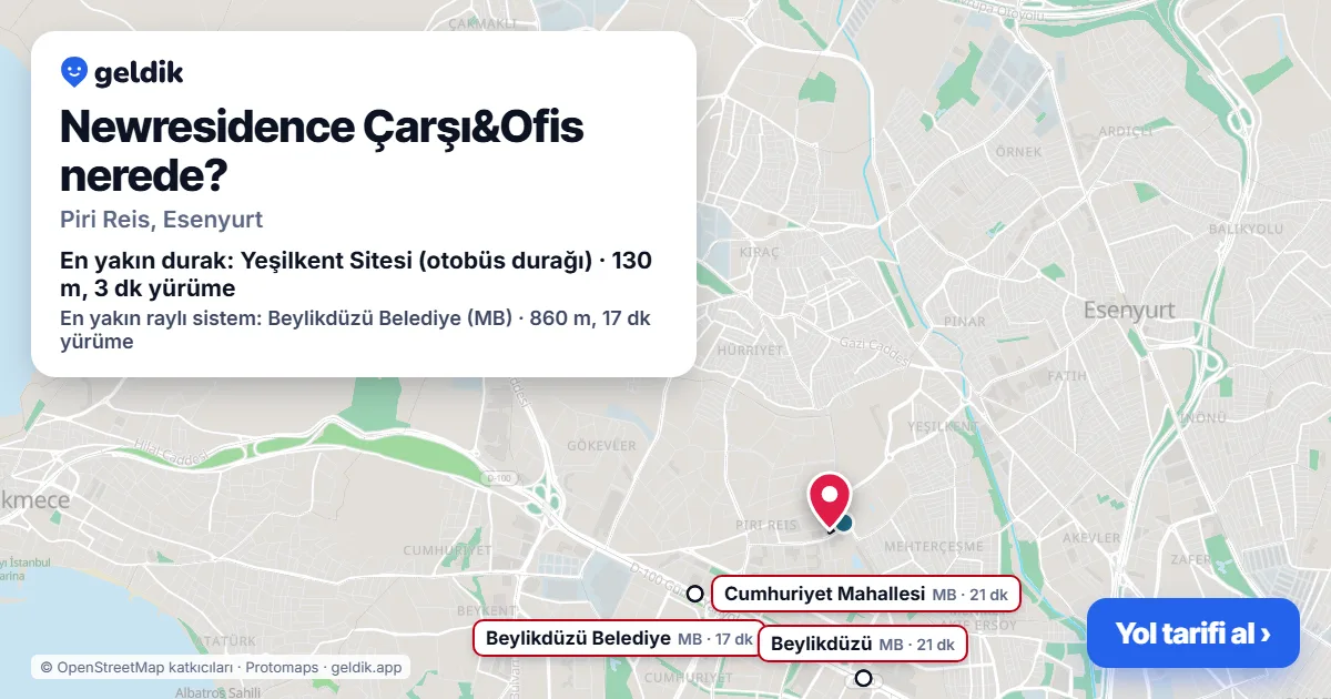 Newresidence Çarşı&Ofis nerede: haritada konumu ve en yakın duraklar, yürüme süreleriyle