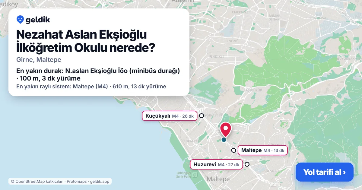 Where is Nezahat Aslan Ekşioğlu İlköğretim Okulu: map with its location and the nearest stops, with walking times