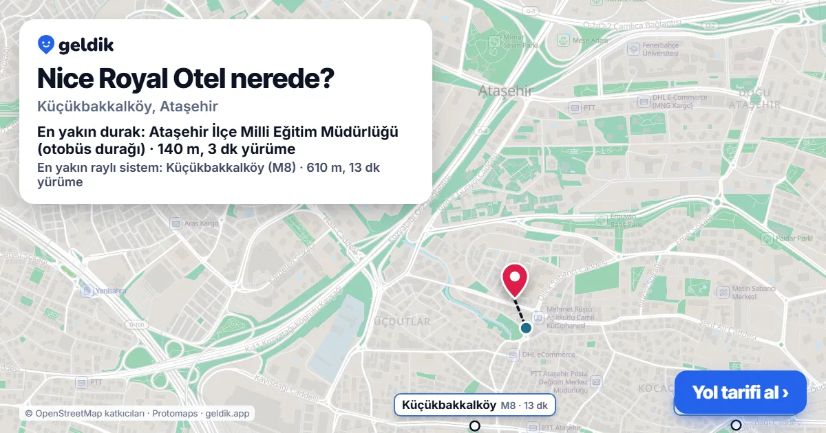 Nice Royal Otel nerede: haritada konumu ve en yakın duraklar, yürüme süreleriyle
