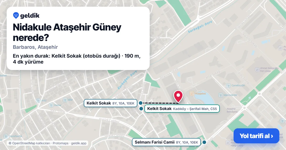 Where is Nidakule Ataşehir Güney: map with its location and the nearest stops, with walking times