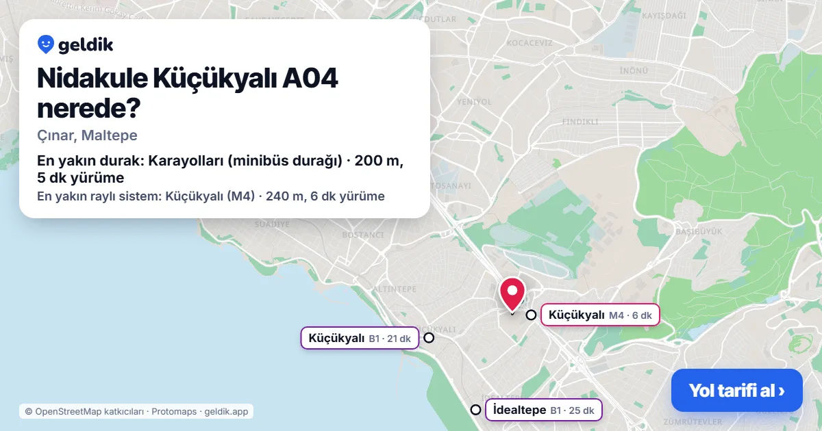 Nidakule Küçükyalı A04 nerede: haritada konumu ve en yakın duraklar, yürüme süreleriyle