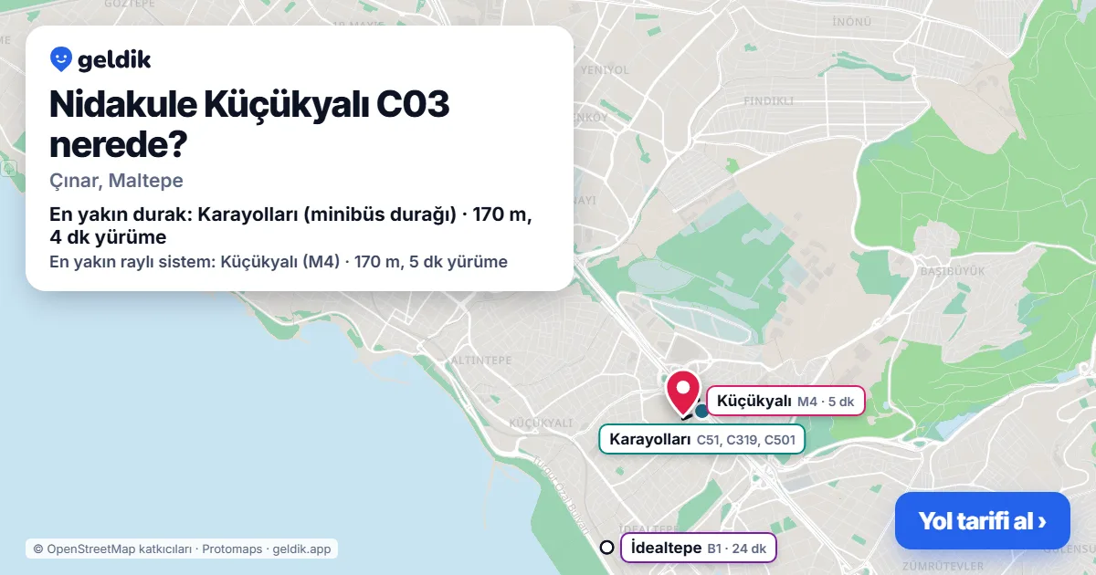 Nidakule Küçükyalı C03 nerede: haritada konumu ve en yakın duraklar, yürüme süreleriyle