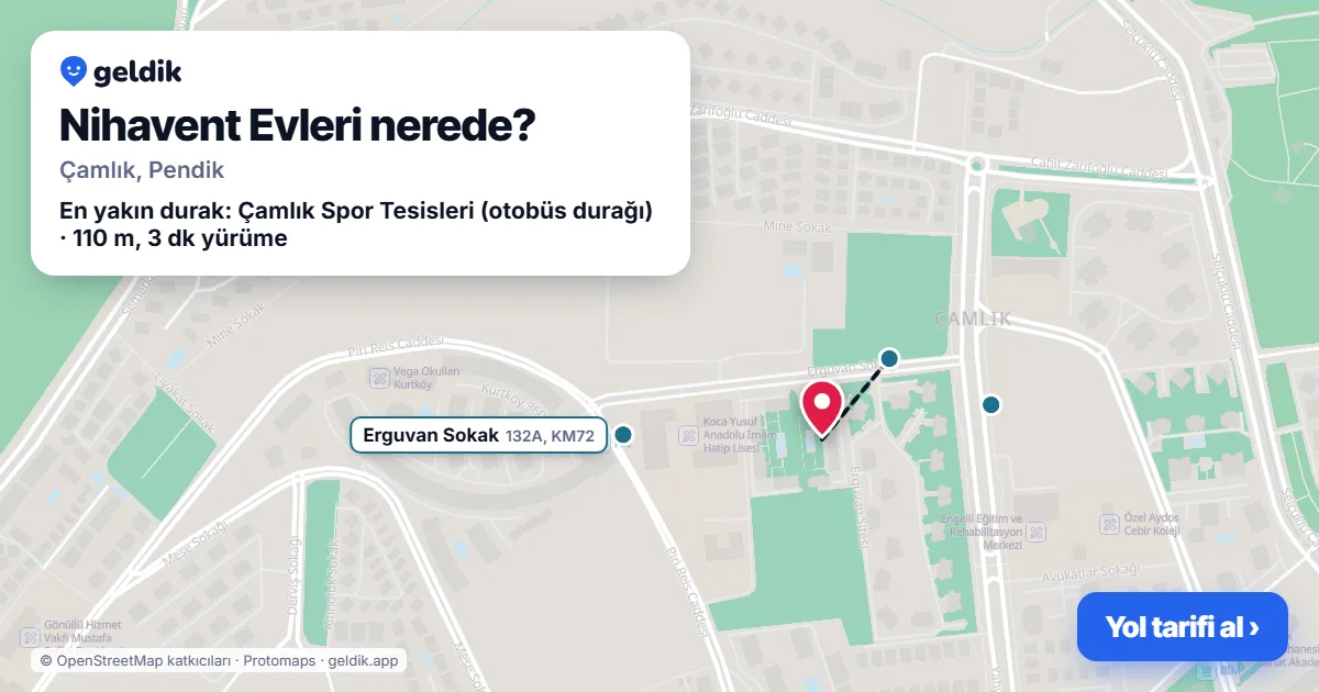 Where is Nihavent Evleri: map with its location and the nearest stops, with walking times