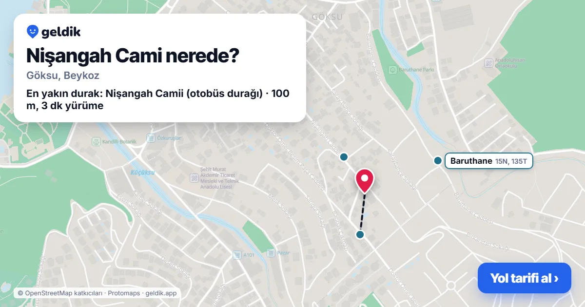 Nişangah Cami nerede: haritada konumu ve en yakın duraklar, yürüme süreleriyle
