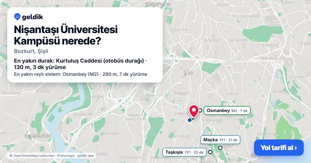 Where is Nişantaşı Üniversitesi Kampüsü: map with its location and the nearest stops, with walking times