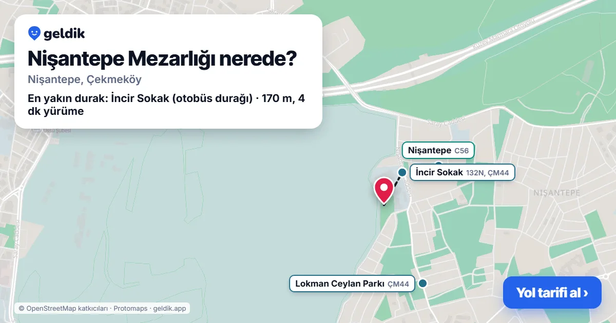Nişantepe Mezarlığı nerede: haritada konumu ve en yakın duraklar, yürüme süreleriyle