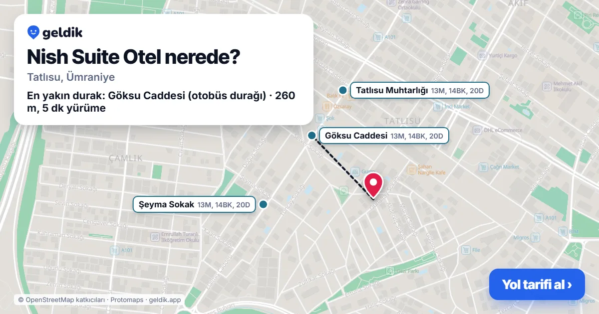 Where is Nish Suite Otel: map with its location and the nearest stops, with walking times